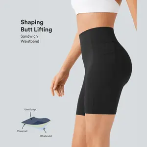 Halara UltraSculpt SoCinched High Waisted Scrunch Butt Lifting Tummy Control Side Pocket Shaping Workout Biker Shorts 7''