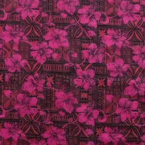 Hibiscus on Traditional Tapa design Polyester Fabric | Islands Fabric