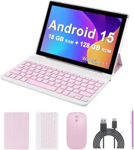 Android 15 Tablet, 10 inch 2 in 1 Tablets with Keyboard, 18GB RAM 128GB ROM 2TB Expand, Quad-Core 2.0Ghz CPU, 5G WiFi 6, BT5.0, 1280x800  Touchscreen, 6000mAh, Widevine L1, GMS Tablet,