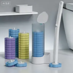 Disposable Hygienic Toilet Brush Set with Wall-Mount Compact Holder, 360° Deep-Cleaning Extendable Handle, Multi-Layer Flower Refills, Lavender-Scented Bowl Cleaner Kit for Bathroom Accessories Freshness