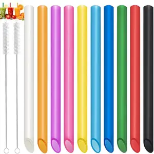 Boba Straws & Smoothie Straws - Multi Colors  Wide Hard Plastic Smoothie Straws for Bubble , Tapioca, Boba Popping , Milkshakes,Pack of 10 with 2 Cleaning Brush