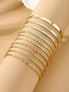 Fashionable Casual Plain Alloy Bangle, Vintage Bracelet for Women, Pretty Bracelet, Elegant Jewelry for Party, Daily Decor, Trendy All-match & Exquisite Jewelry for Gift, Stackable Bracelets, Cable Bangle Set, Stacking Bracelet, Fashionable Bangles
