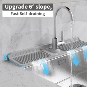 Kitchen Sink Splash Guard 24"x5.8", Silicone Sink Mat for Countertop, Bathroom & Farmhouse Sink Protector, Water Absorbent Splash Guard, Anti-Slip Sink Pad Household Items Interior Grey