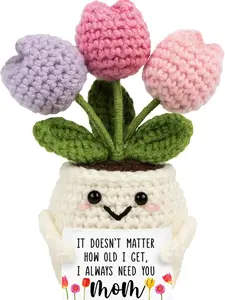 Gifts for Mom from Daughter Son - Cute Mothers Day, Birthday Gifts for Moms, Mother, Mama - 5.51'' x 4.13'' Mother's Day Knitted Positive Tulip Flowers Mom Crochet Doll