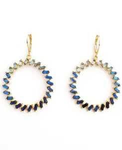 Inc Gold-Tone Ombre Baguette-Crystal Drop Hoop Earrings