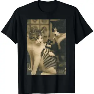 Vintage Cat Smoking Tattoo Inked Kitty Artist Funny Meme T-Shirt