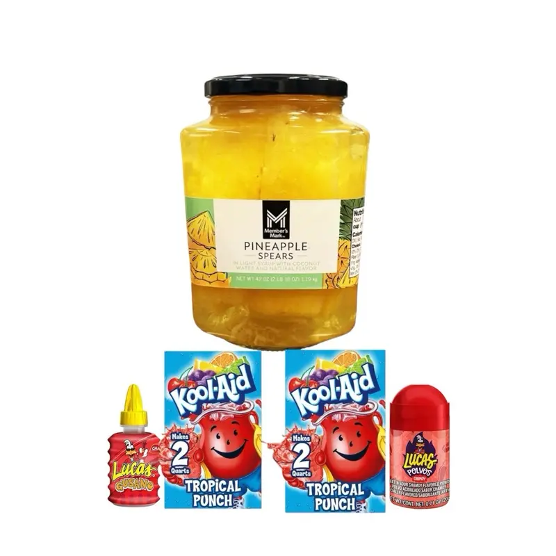 Viral Pineapple Spears With Koolaid Tropical Punch Mix & Lucas Chamoy & Lucas Polvo