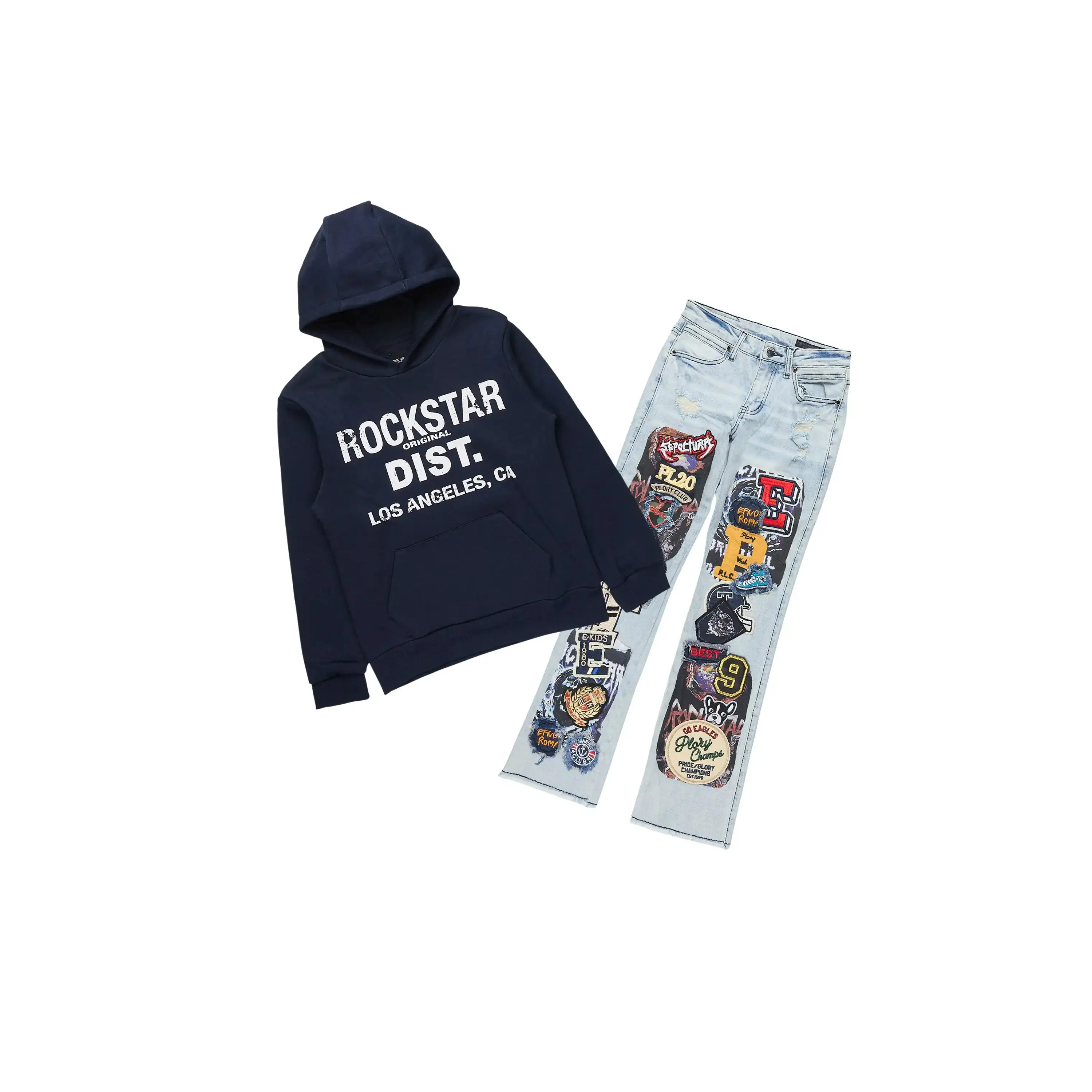 Boys Koen Navy Hoodie/Stacked Jean Set