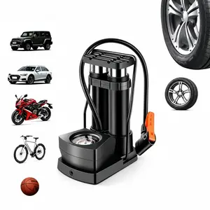 Bike Pump, Upgraded Mini Portable Bicycle Pump, Foot Bike Pump with Pressure Gauge, Tire Inflator Device, Compatible Universal Presta and Schrader Double Valve Bicycle Air Pump