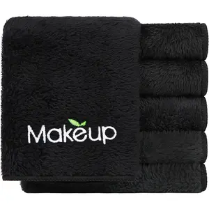 6 Pack Premium Makeup Remover Wash Cloths - Super Soft, Quick Dry Microfiber Coral Fleece Face Makeup Towels for Cleansing, 13 x 13 Inch, Black