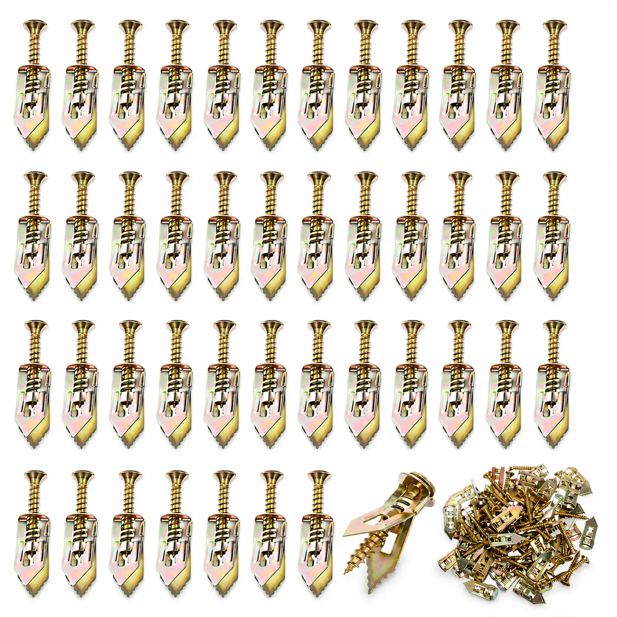 ADESKE Heavy Duty Self-Drilling Gypsum Board Anchors Kit (400PCS) - 200 Zinc-Coated Anchors, 200 Zinc Screws, Galvanized Steel, No Drill Required, 66 lbs Load Capacity for Drywall Mounting, Includes Screws