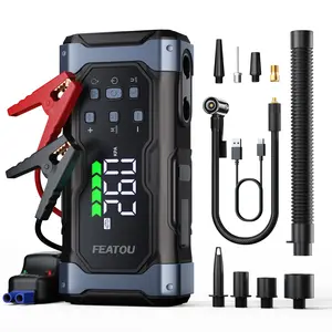 High-Power 9000A Jump Starter with Air Compressor/Tire Inflator, 12V Jumper Box for Car(All Gas/14L Diesel), 9 in 1 Portable Jump Starter Power Pack (74Wh, Smart Clamp, LCD）