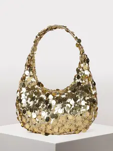 Stitched Zipper Closure PVC Sequin Crescent Bag, Fashion Design Handbag, Stylish Handbag, Women's Evening Party Bag, Fashionable Bling Bag, Large Capacity Sparkling Clutch, Evening Handbags, Crescent Shape