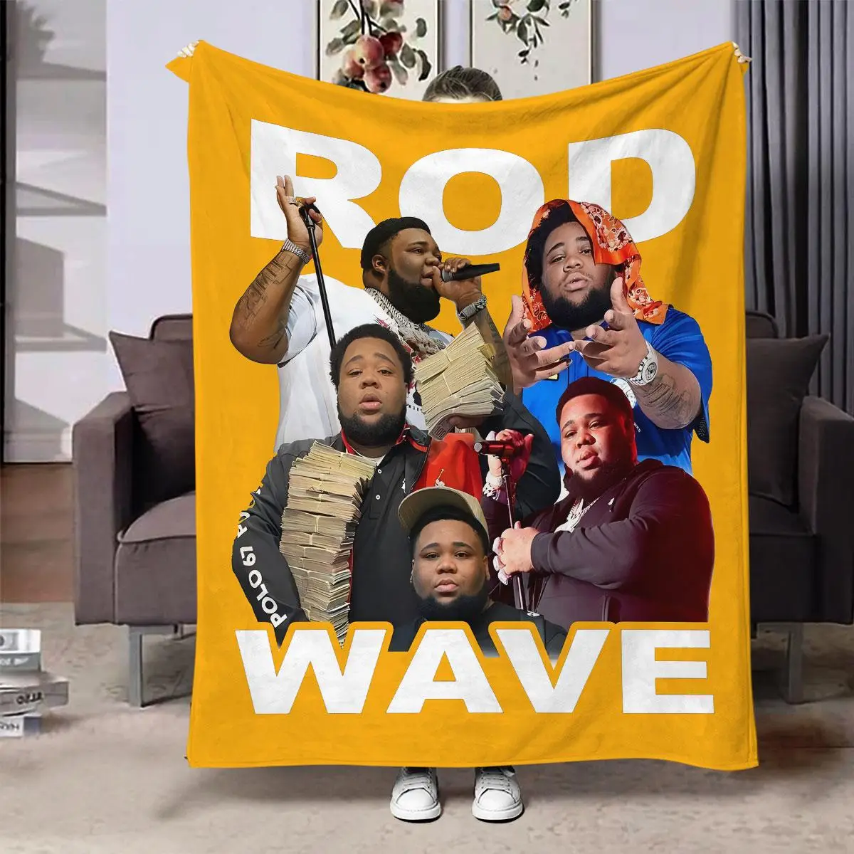 Rod Wave Print Flannel Blanket, 2 Counts Soft Warm Throw Blanket, Air Conditioning Blanket, Household Gift for Bedroom Living Room Sofa Couch