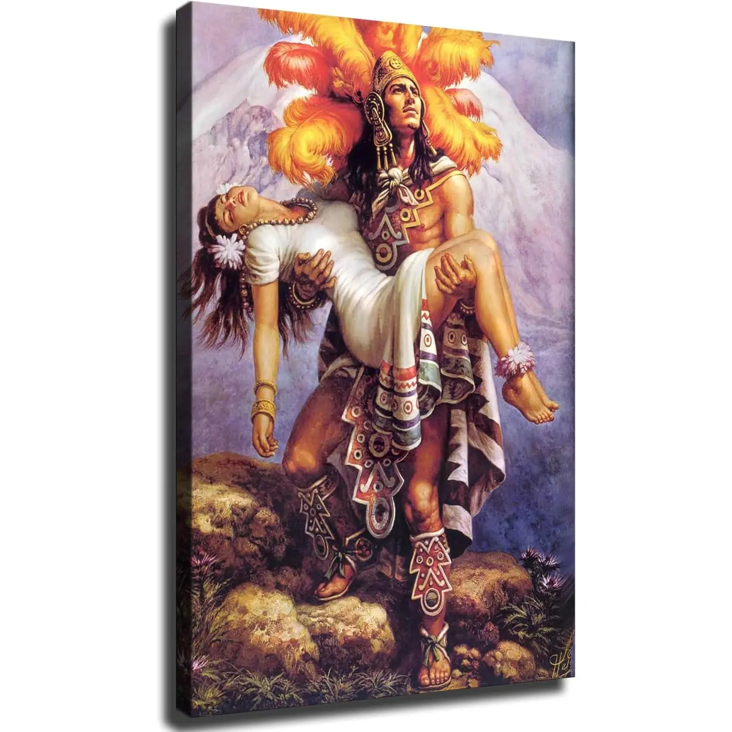Aztec Warrior and Princess Art Poster Vintage Decorative Canvas Wall Posters and Art Picture Print Modern Family Bedroom Decor Posters (20*30inch-Framed) Pack Ornaments