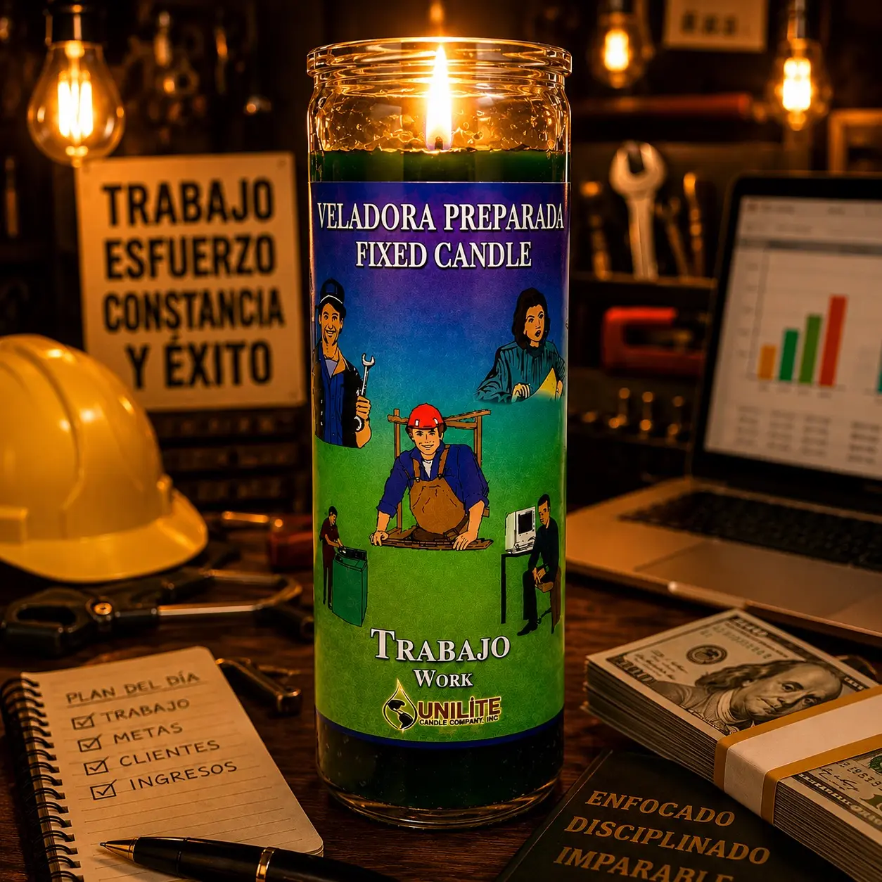 Work Prayer Candle - 8in Home Decor Candle with 7 Days Burn, Printed Label, Individual Glass, Standard Wax, Unscented