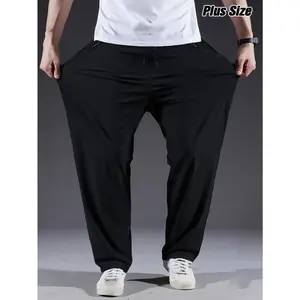 Men's Plus Size Casual Pants - Lightweight, Quick-Dry, Breathable Sports & Fitness Trousers, Black Polyester, Machine Washable, Plus Size Pants, PLUS SIZE