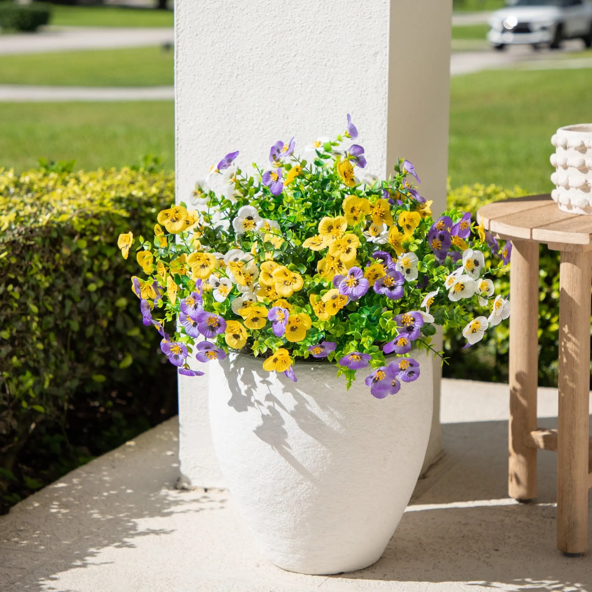 13 in UV-Resistant Decorative Artificial Pansy Bush Plants - Set of 12, Lifelike Fake Plant, Floral Decor Flowers with Foliage Stays Green for Window, Balcony (Indoor/Outdoor Home Supplies)