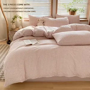 3pcs Small Grid Bedding Set, Includes 1 Duvet Cover and 2 Pillowcases, Zippered, Easy Wash, Soft Fabric, Suitable for All Seasons
