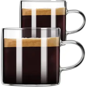 Espresso Cups Set of 2, Espresso Shot Glass 4.3 OZ, Glass Expresso Shots Cup Small Coffee Cup with Handle, Espresso Accessories Drinkware Insulated