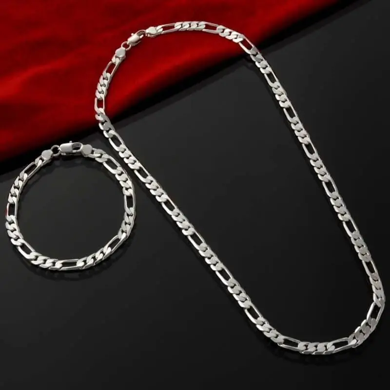 925 Sterling Silver Plated 4mm/6mm Triple Figaro Cuban Link Chains Necklace - Polished, Elegant, Hypoallergenic, Tarnish-Free, Waterproof, Durable, Versatile Fashion Costume Jewelry for Parties & Gifting, Elegant Chain, Tarnish Free Chain
