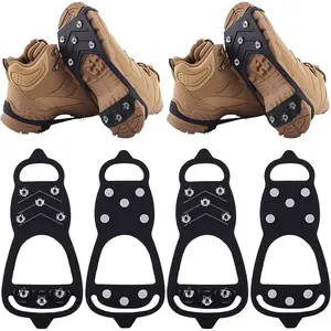 【Manganese Steel】8-Stud Ice Cleats for Boots, 2 Pair Heavy Duty Crampons with Manganese Steel Claws, Cold-Resistant TPR Traction Grips for Winter Hiking & Ice Fishing