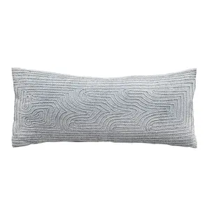 24"L x 10"H Cotton Lumbar Pillow w/ Embroidery, Sage Green