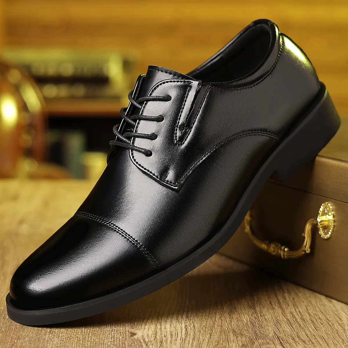 XINMAO Men's Brown Classic Lace-Up Formal Office Footwear - High-Quality PU Leather, Closed Design, Anti-Slip Sole, Comfortable Fit for Business Events, Casual Dress Shoes, Pu Leather Shoes