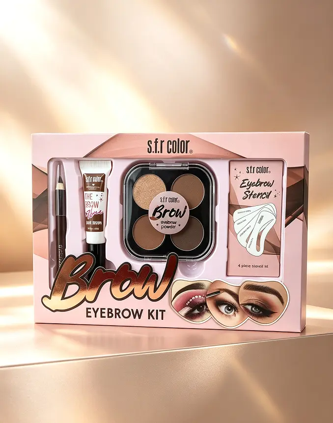 Waterproof All in One Eyebrow Makeup Kit - 3 Shades Brow Powder Long Lasting Glue & 4pcs Stencils for Natural Defined Brows Daily & Party Cosmetic Set