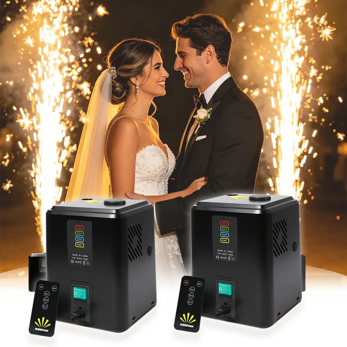 2 x Mini Cold Spark Machine, Portable FX Device with Auto Safety Cutoff, No DMX, Stage/Wedding/Event Special Effects Machine (2 Unit + 10 Pieces 50 g Consumables) Firework Party Supplies summerwins