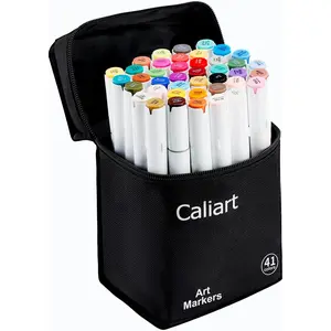 Caliart 41 Colors Alcohol Markers Dual Tip Fine & Chisel, Based Art Markers Permanent Pens for Adults Coloring Books, Artists Drawing Sketch Illustration Highlighting, Art Supplies with Storage Case