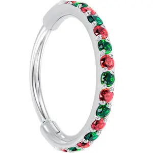 20 Gauge Micro Gem Titanium Hinged Nose Hoop - Christmas Nose Ring