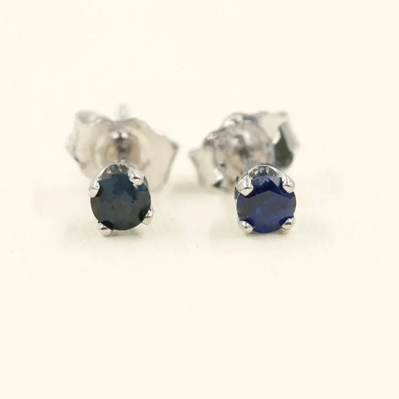 AU 25 Jewelry 0.25CT Natural Blue Sapphire Stud Earrings in 14K Gold