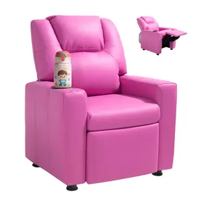 VEVOR Kids Reclining Chair, Toddler Recliner with Cup Holder, 101 °   to 121 °   Adjustable Backrest, Easy-to-Clean PU Leather Recliner Couch with Footrest, 90 lbs Load, for Boys & Girls, Children (Pink)
