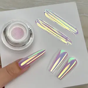 YOKEFELLOW GleamTap Cushion Aurora Chrome Nail Powder GT115 Ethereal/Pink Lilac with Gold Sheen Magic Mirror Nail Chrome Powder Super Shine Aurora Metallic Chrome Powder Illuminating Iridescent Nail Art Glitter Decoration for Home DIY Salon Manicure
