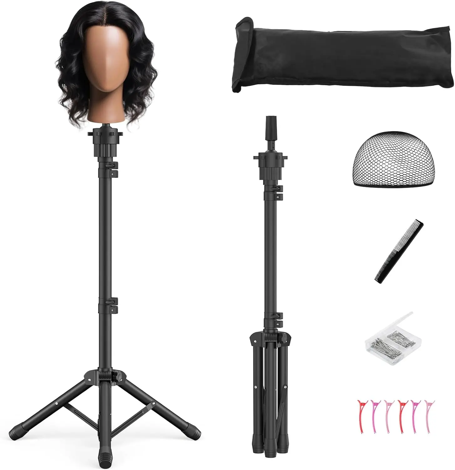 Wig Stand Tripod, 50 Inch Adjustable Mannequin  Stand, Wig  Stand for , Hairdressing  - Includes T-Pins, Comb, Hair Clips & Carrying Bag ( Not Included)