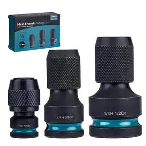 Impact to 1/4 Hex Converter, 1/2 3/8 1/4-INCH Drive Female to 1/4-Inch Hex Adapter, Impact Wrench Adapters for Ratchet Wrench Drivers, Impact Bit Holders, Quick-Change Chuck, Cr-Mo Steel