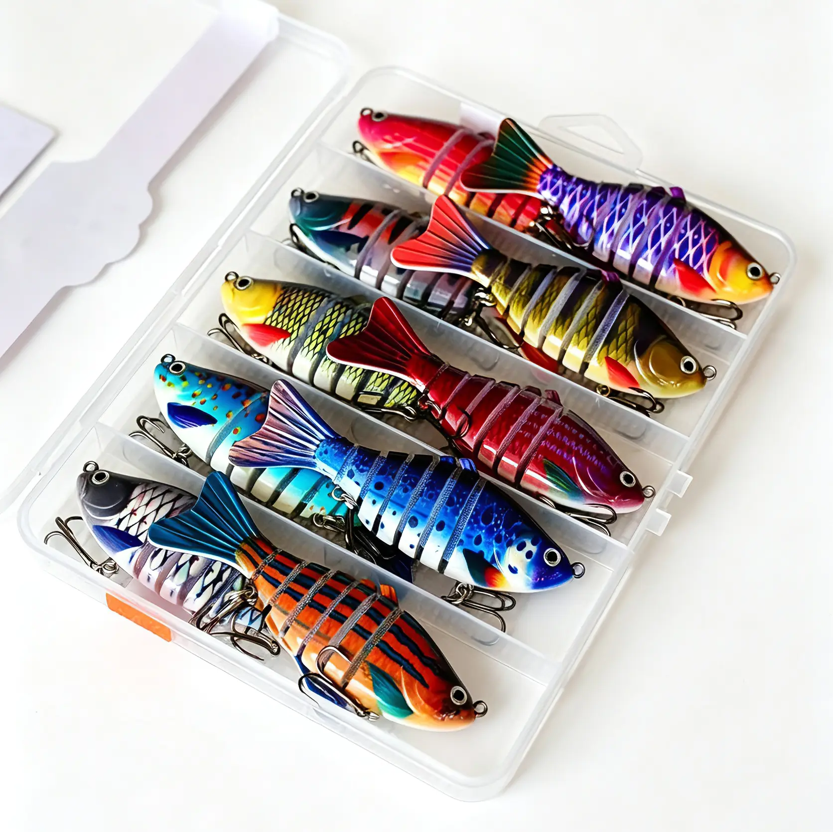 Portable Pack ABS Plastic Fishing Lures (5-10 Pcs) - Bass Lure, Largemouth Bass Lure, Trout Gear for Saltwater/Freshwater, 3D Bio-Inspired Eyes, 6 Flexible Joints, Bio-Inspired Swimming Posture