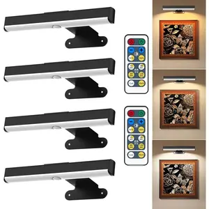 4Pack Wireless Picture Light with Remote,Battery Operated Wall Sconces for Wall Decor,3 Color Timer&Dimmable Paintings Light LED Art Display Lamp Picture Frame Light for Artwork Posters Gallery-Black