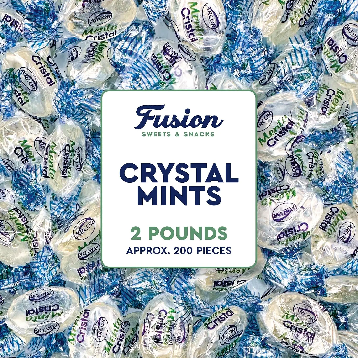 Crystal Candy Hard Mints - 2 Pounds (Approx. 200 Pieces) Arcor Blue Crystal Mint Candy Individually Wrapped, Breath Mints Bulk, After Dinner Mint, Bulk Candy