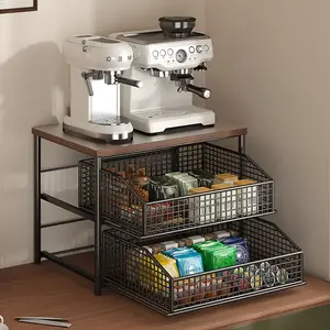 2-Tier Countertop Storage Rack, Space-Saving Kitchen Organizer, Modern Black And White Design, Minimalist Design, Suitable for Coffee Machines, Tableware And Spices