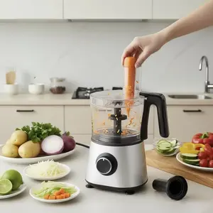 8-in-1 300W Food Processor & Blender Combo - with 1.5L Glass Jar for Slicing, Shredding, Dough Kneading & Blending, Includes 8+ Attachments, 2 Speeds & Safety Lock