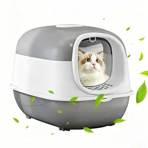 Fully Enclosed Cat  Box with Lid, 180° Openable Hooded  Tray with  Catcher Mat, Odor Lock & Anti-Splashing Cat Toilet for Large Cats & Multi-Cat Households automatic litter
