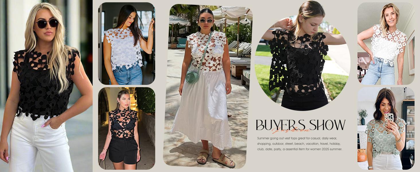 Crochet Tops for Women Floral Lace Vest Hollow Out Sleeveless Summer Cropped Going Out Top Crochet Tops for Women Floral Lace Vest Hollow Out Sleeveless Summer Cropped Going Out Top