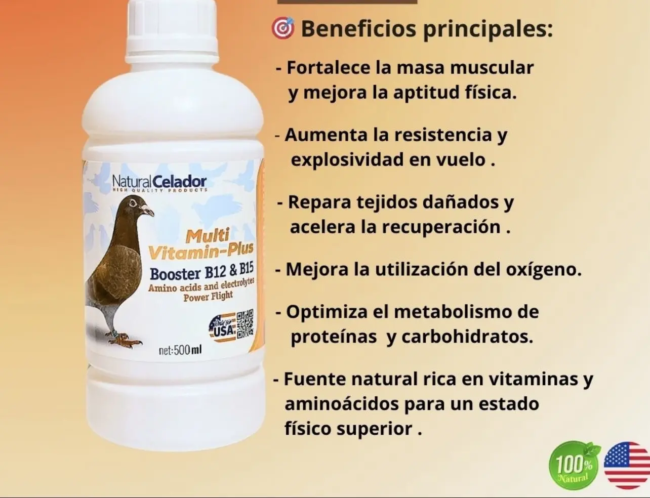 NaturalCelador Multi Vitamin-Plus Booster B12 & B15 500ml for Competitive Pigeons - Enhances Energy Vitality & Recovery