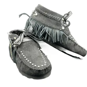 Montana West Black Suede Fringe Moccasins