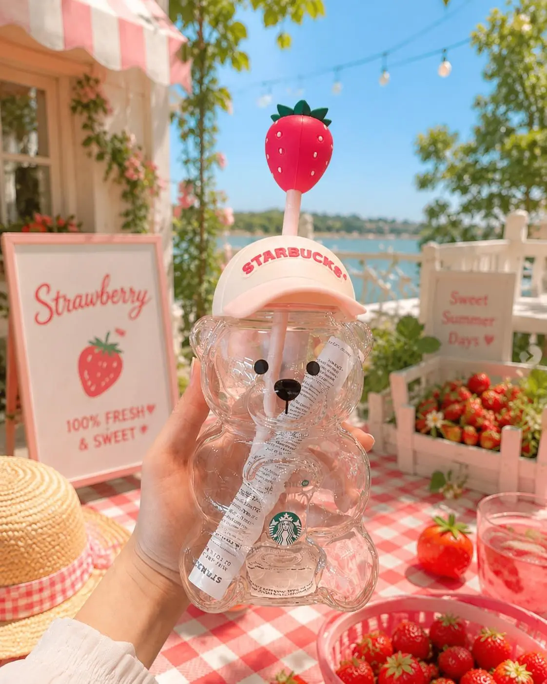 591ml New 2026 Pink Bearista Starbucks x KBO Strawberry Bear Glass Cold Cup - Perfect Gift For Cute Girls