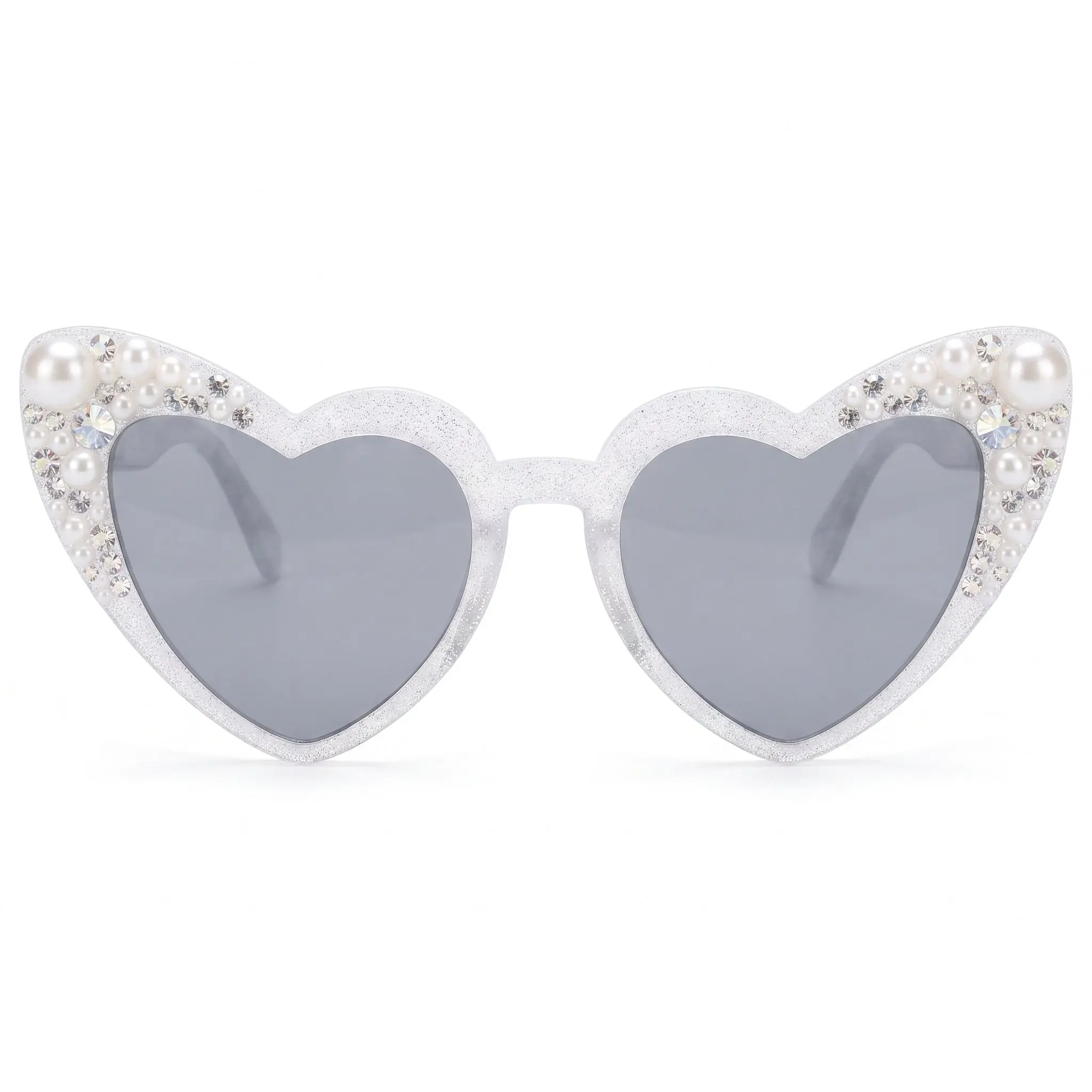 Bride's Heart-Shaped Pearl & Sparkle Sunglasses