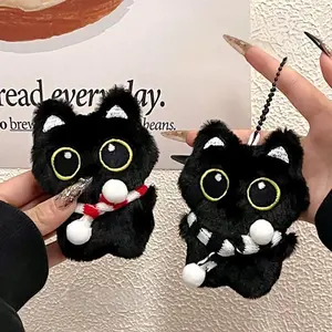 1Pc Cute Black Cat Plush Keychain, With Scarf / Crossbody Bag Optional, Soft Kitty Bag Charm Kawaii Pendant Key Charms For Couples Friends Gift