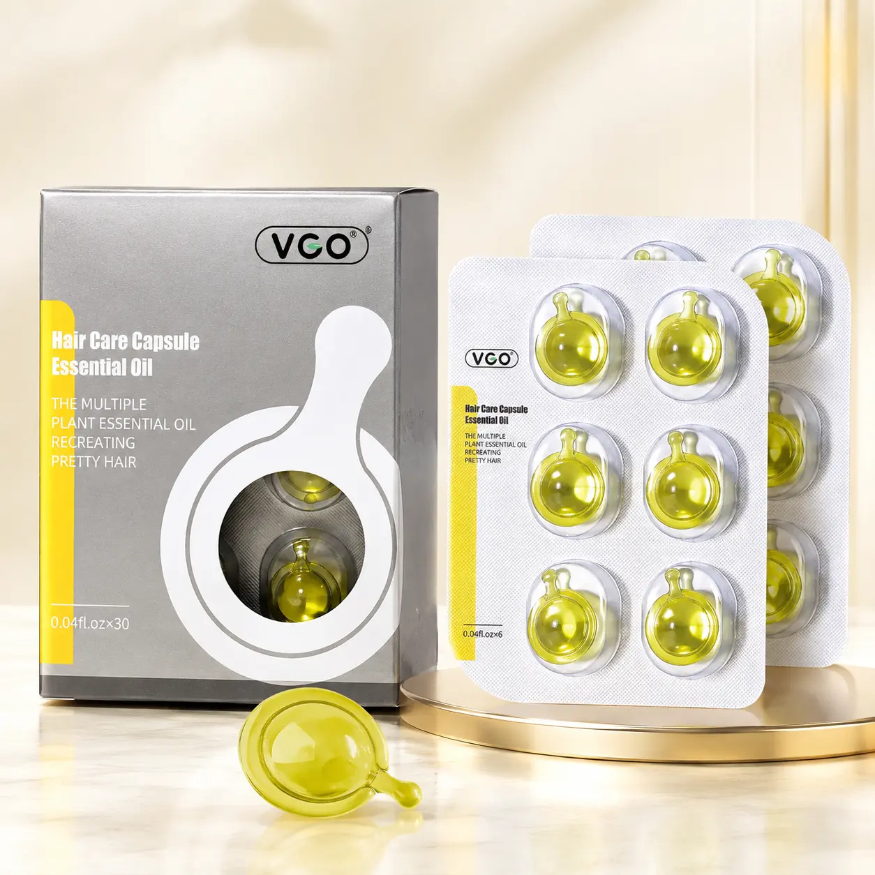 VGO Hair Care Capsule Essential Oil, 30 Single-Use Hair Oil Capsules with Meadowfoam, Jojoba & Olive Oil, Lightweight Care for Dry & Frizzy Hair